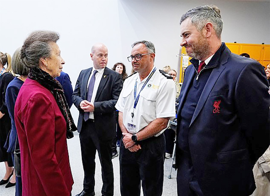 The Princess Royal meets with Leader of Liverpool City Council Liam Robinson, Chris Barrett from Merseyside Fire and Rescue Service, and Jonathan Bamber, Liverpool Football Club